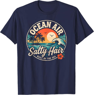Ocean Air Salty Hair Beach Club Retro Coastal Sunset T-Shirt - T-Shirt | Navy