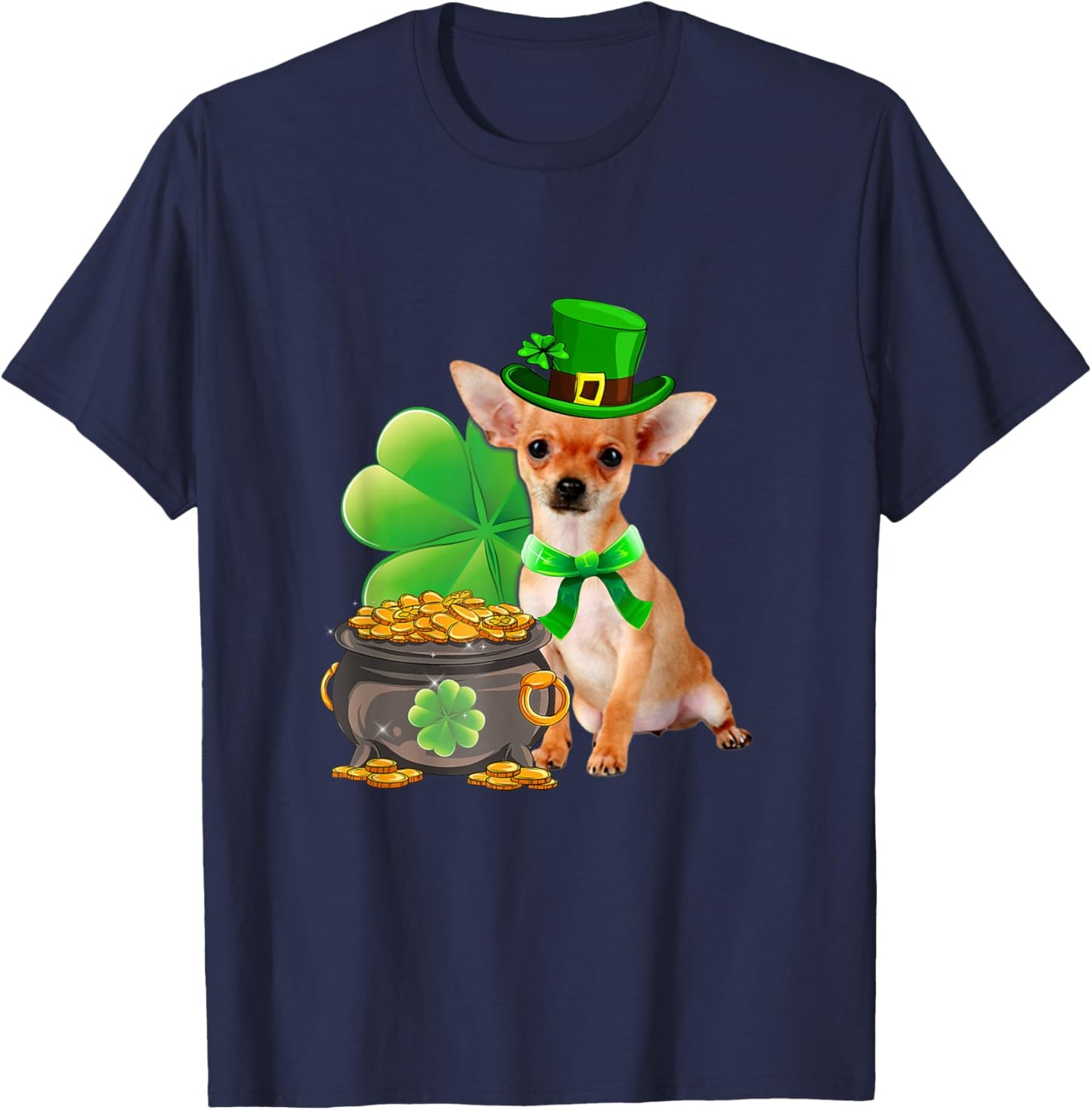 Chihuahua Dog Shamrock St Patricks Day Dog Irish Gift T-Shirt - T-Shirt | Navy