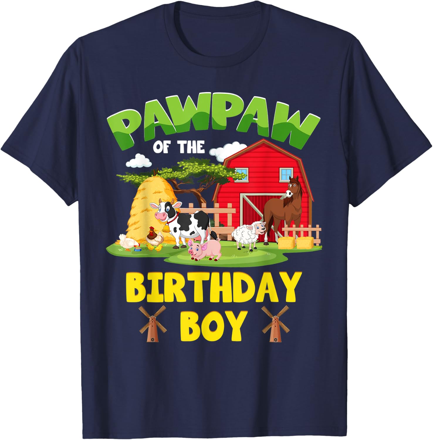 Pawpaw Of The Birthday Boy Farm Animals Barnyard Party T-Shirt - T-Shirt | Navy
