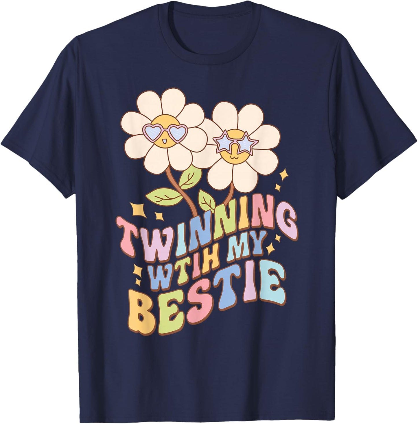 Twinning with My Bestie Best Friend Matching Twin Day Retro T-Shirt - T-Shirt | Navy