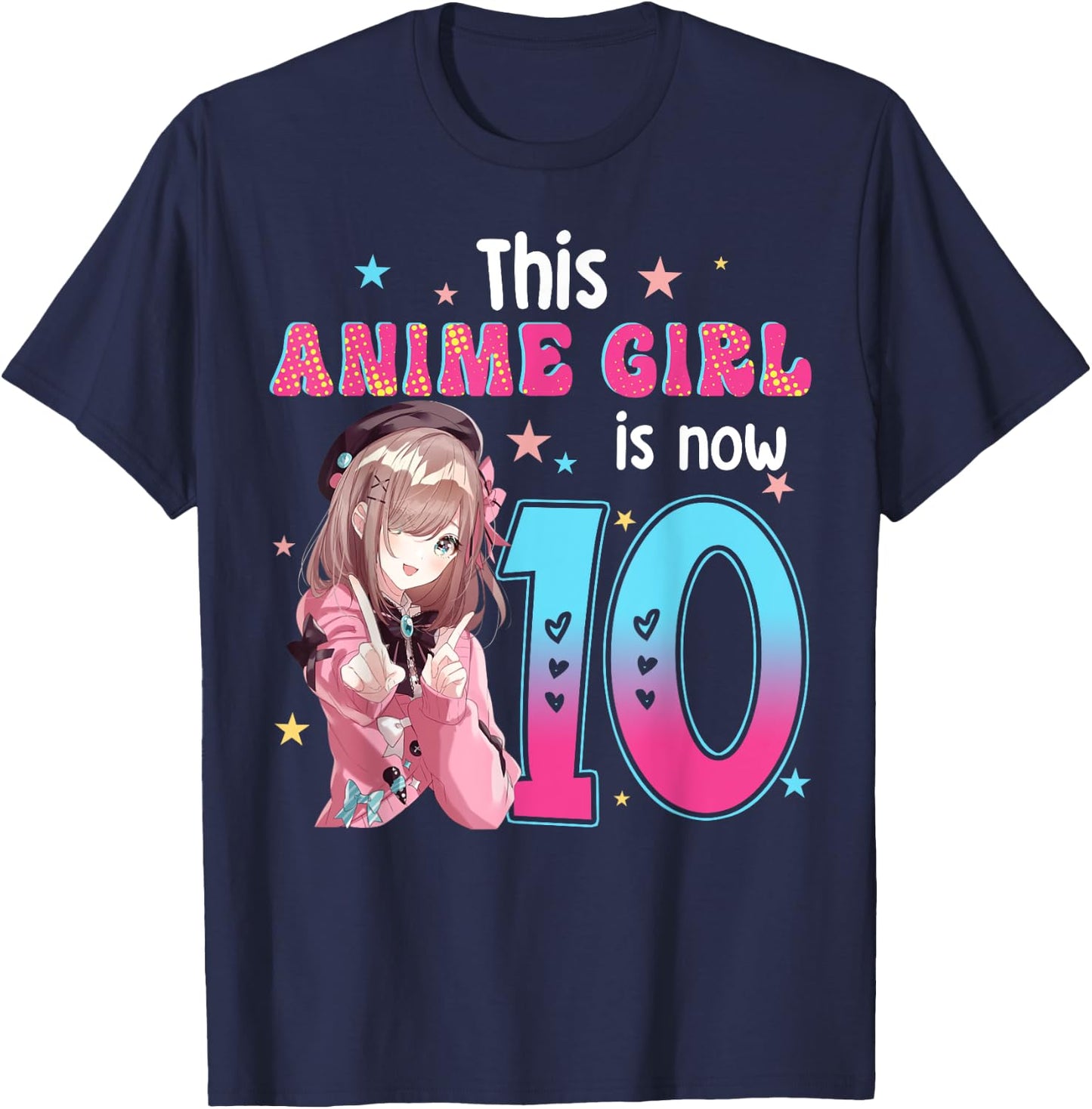 10 Years Old Girl Kawaii Gifts Anime Girl 10th Birthday Kids T-Shirt - T-Shirt | Navy
