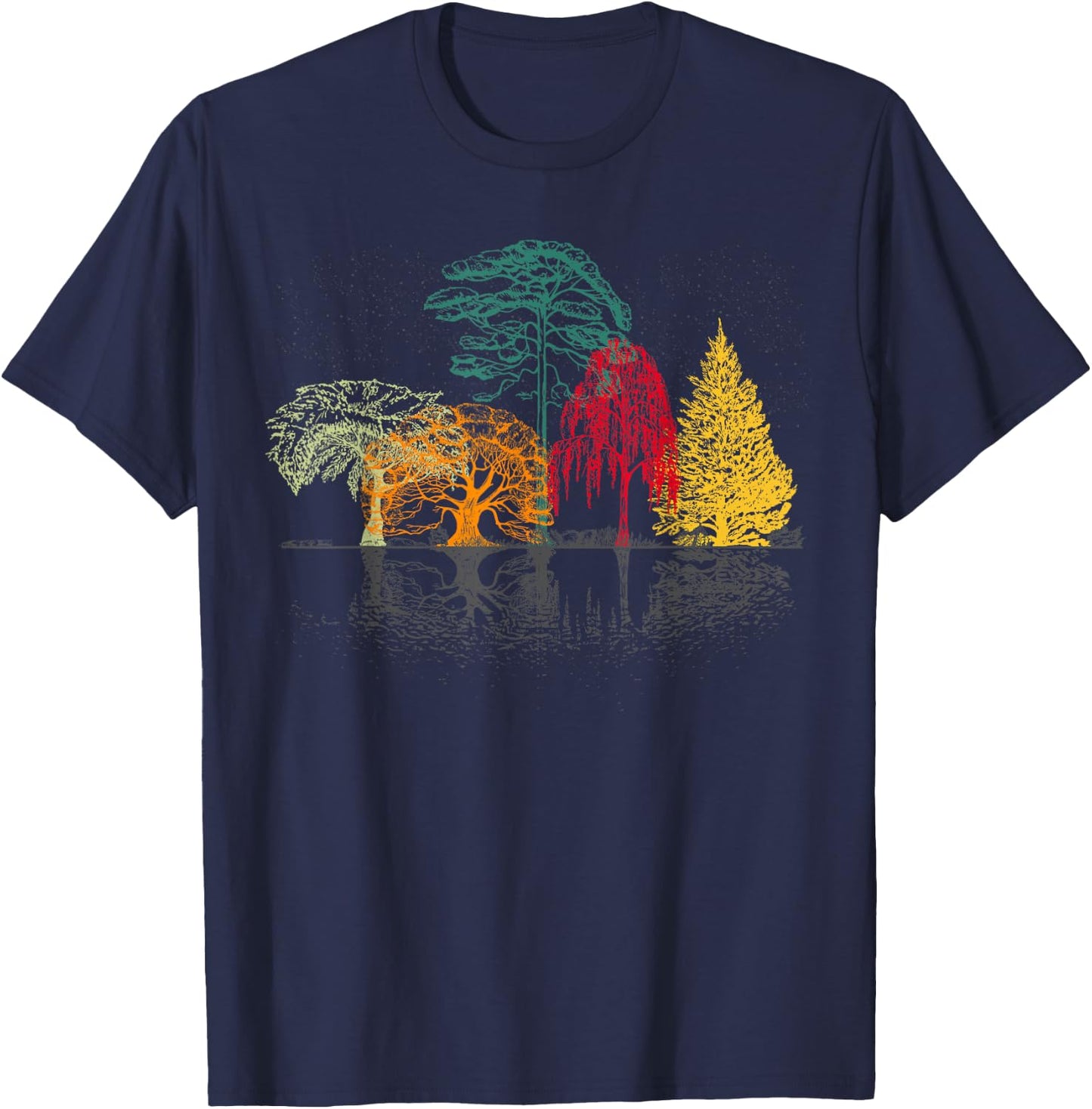 Fall Wildlife Outdoor Trees Reflection Forest Nature T-Shirt - T-Shirt | Navy