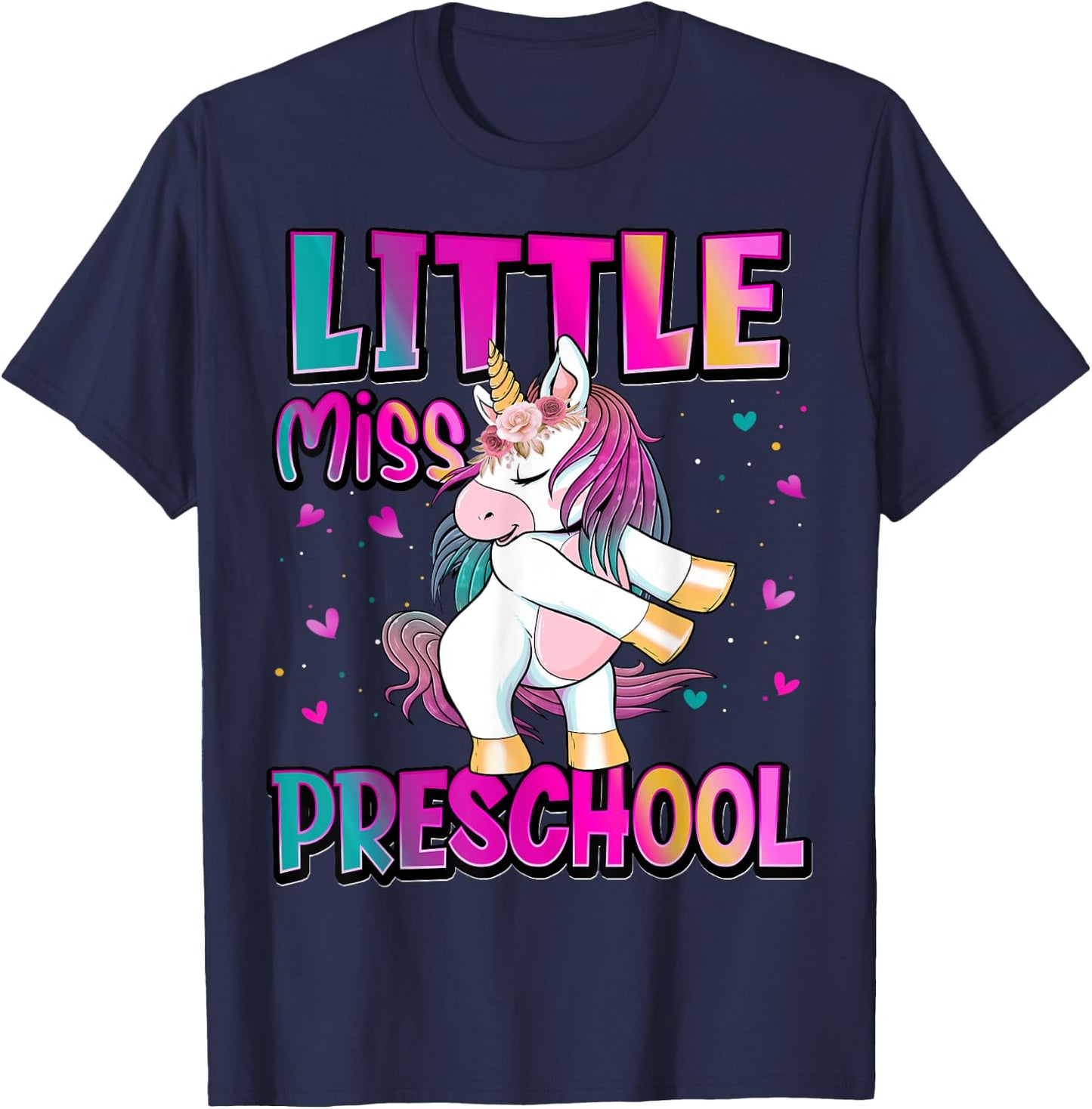 Little Miss Preschool Back To School Girls Preschool Unicorn T-Shirt - T-Shirt | Navy