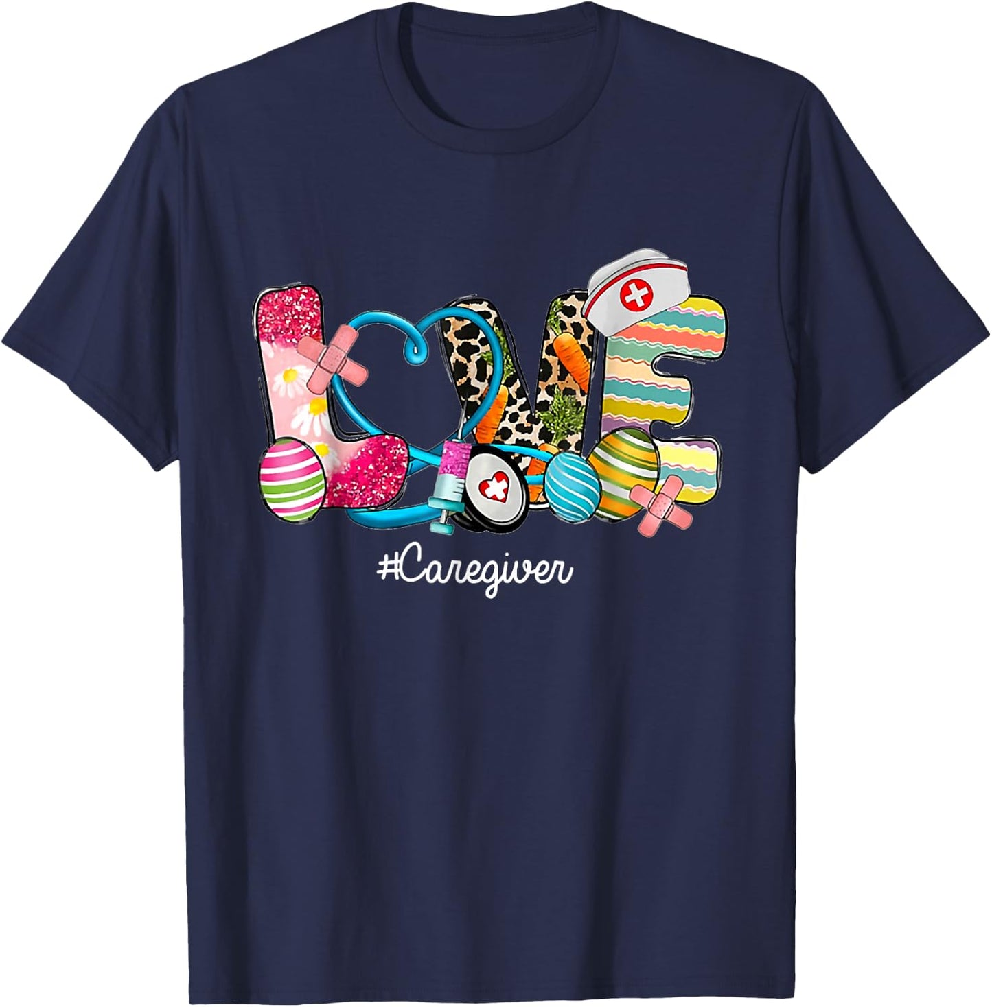 Love Stethoscope Scrub Caregiver Nurse Life Easter Day T-Shirt - T-Shirt | Navy