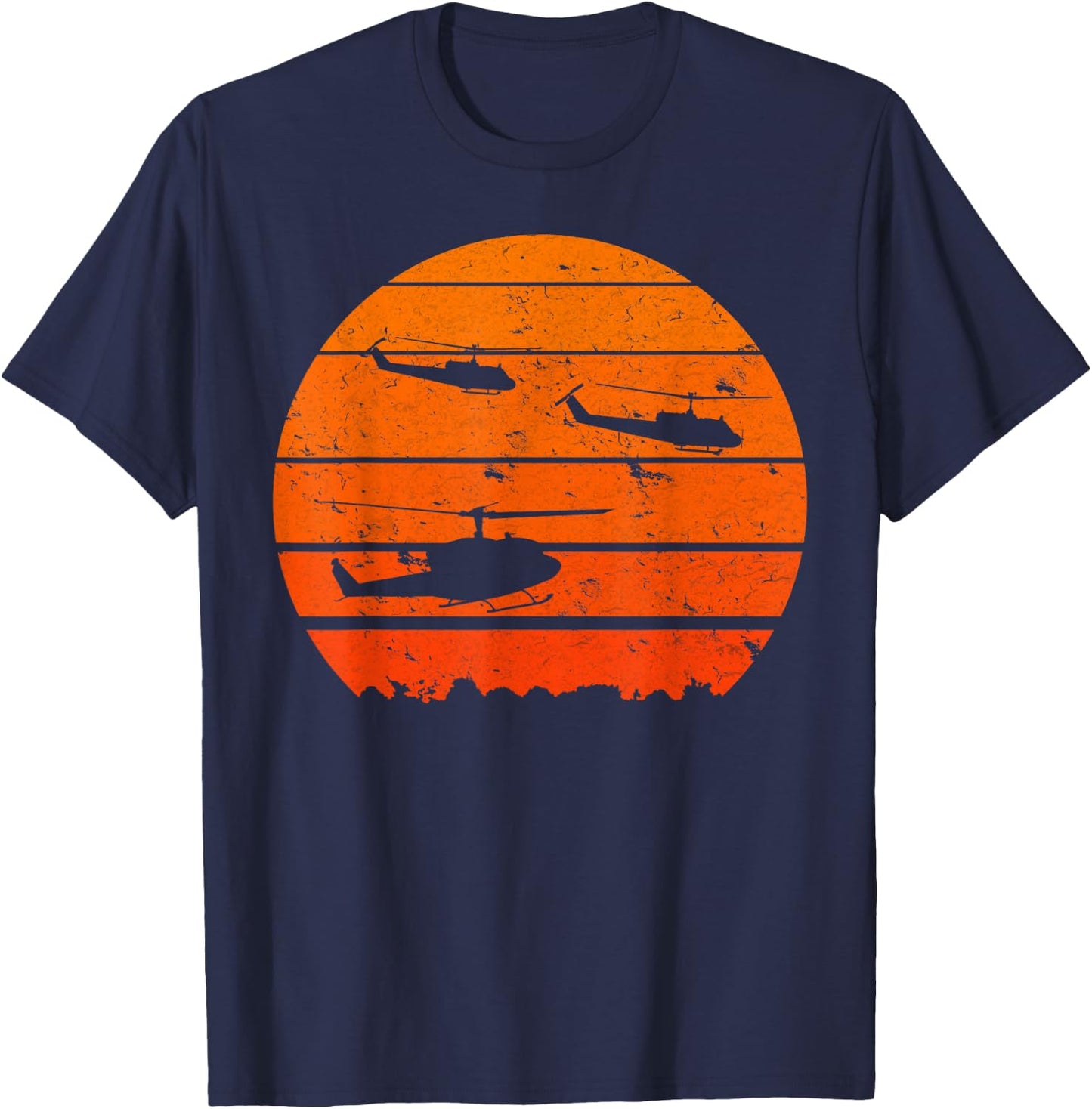 Huey Jungle Sunrise Retro Helicopter Vintage Military T-Shirt - T-Shirt | Navy
