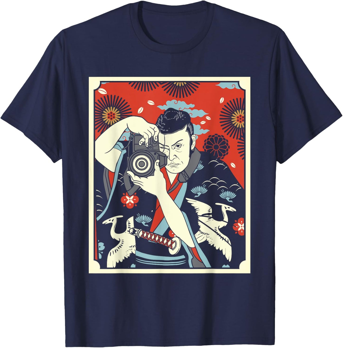 Photographer Japanese Samurai Warrior Armor Sword Mask T-Shirt - T-Shirt | Navy