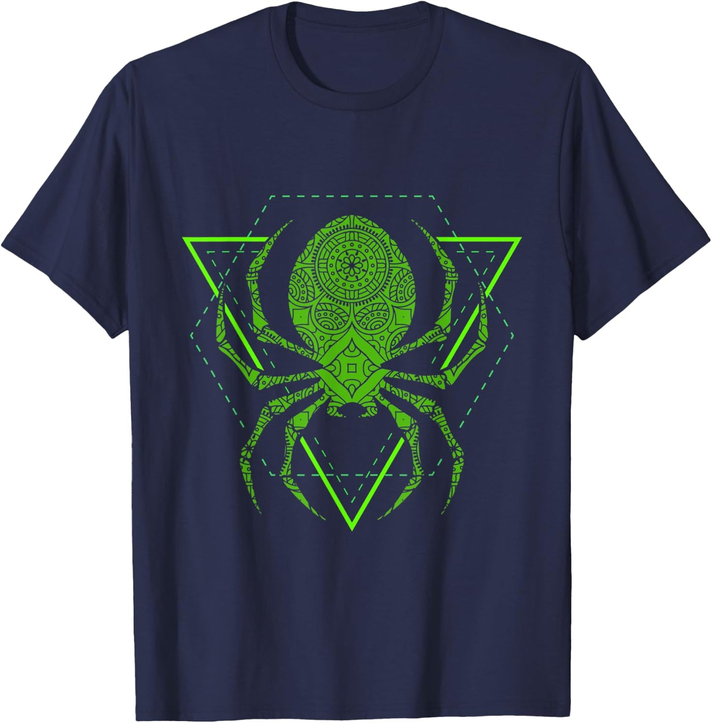 Sacred Geometry Halloween Spider Tribal Tattoo Mandala T-Shirt - T-Shirt | Navy