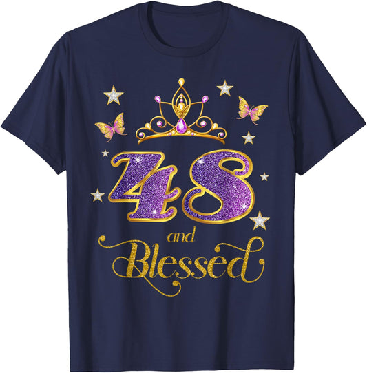 48 and Blessed 48 Years Old Birthday 48th Birthday T-Shirt - T-Shirt | Navy