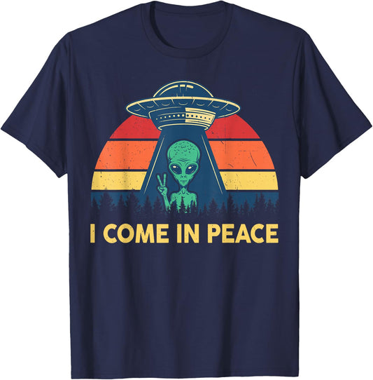 I Come In Peace Retro UFO Abduction Kid Men Women Cute Alien T-Shirt - T-Shirt | Navy
