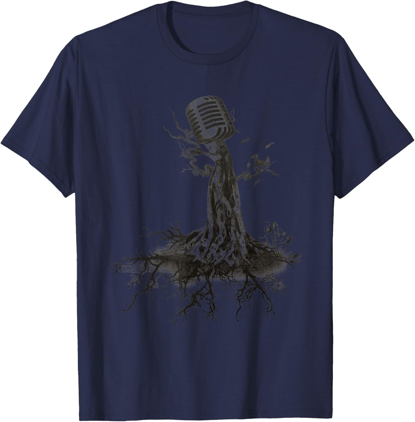 MICROPHONE TREE - roots music singer band sketch T-Shirt - T-Shirt | Navy