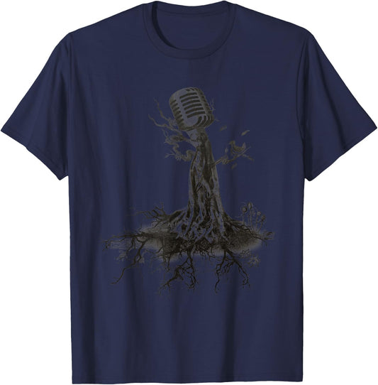 MICROPHONE TREE - roots music singer band sketch T-Shirt - T-Shirt | Navy