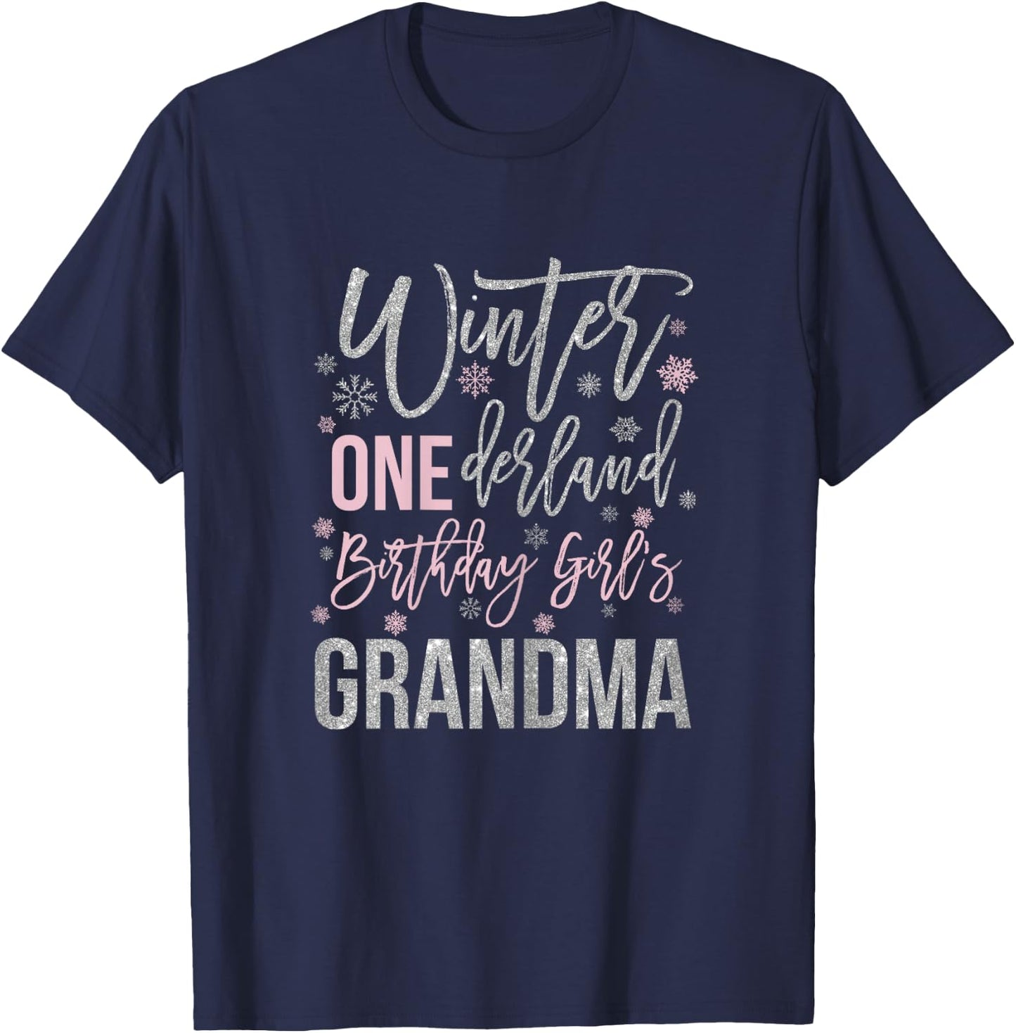 Grandma Pink Winter Onederland 1st Birthday Snowflake Group T-Shirt - T-Shirt | Navy