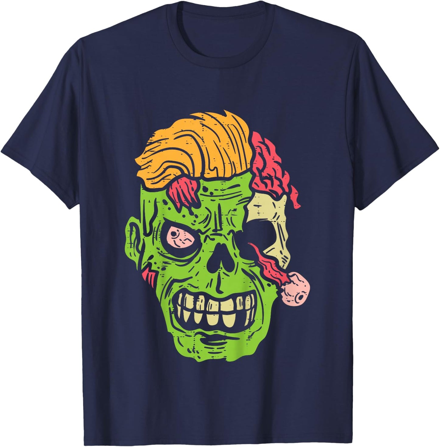 Kids Zombie Face Scary Spooky Creepy Halloween Boys Youth Teen T-Shirt - T-Shirt | Navy