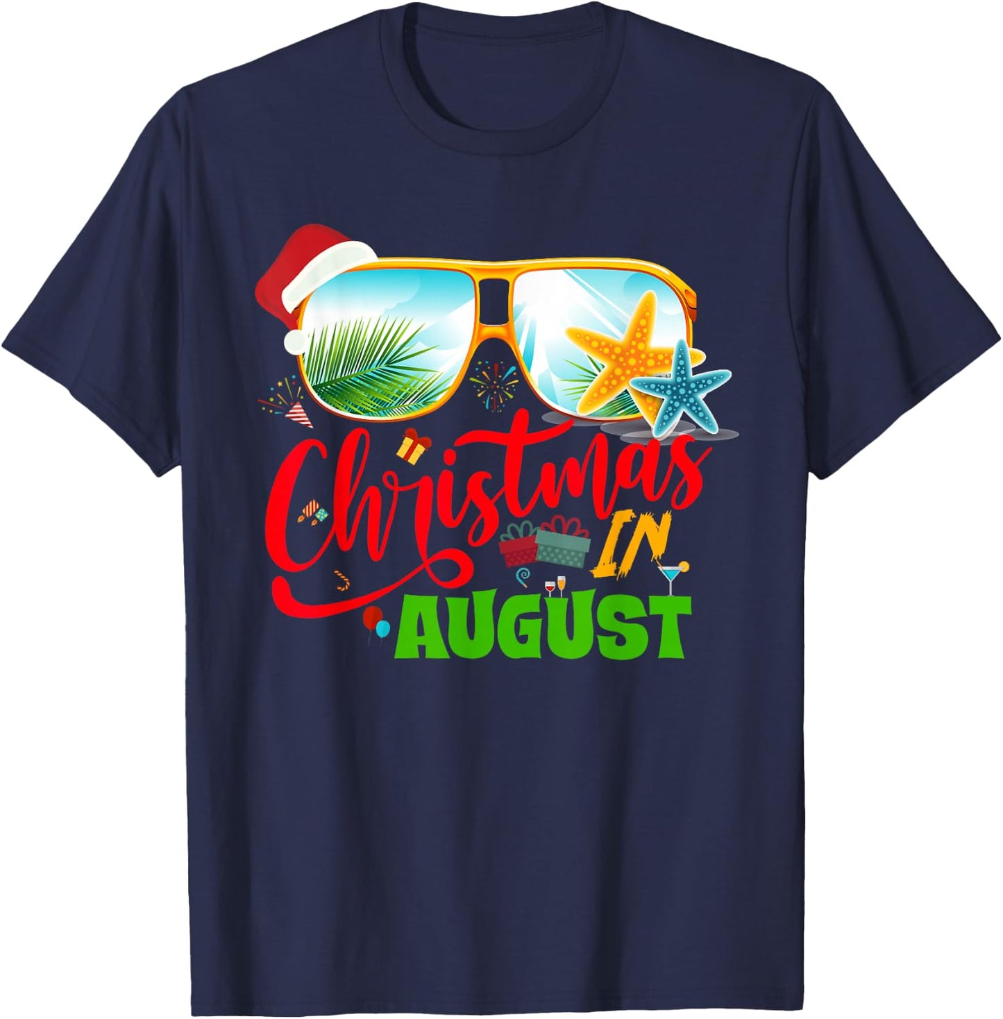 Funny Christmas in August gift Summer Reindeer Float Xmas T-Shirt - T-Shirt | Navy