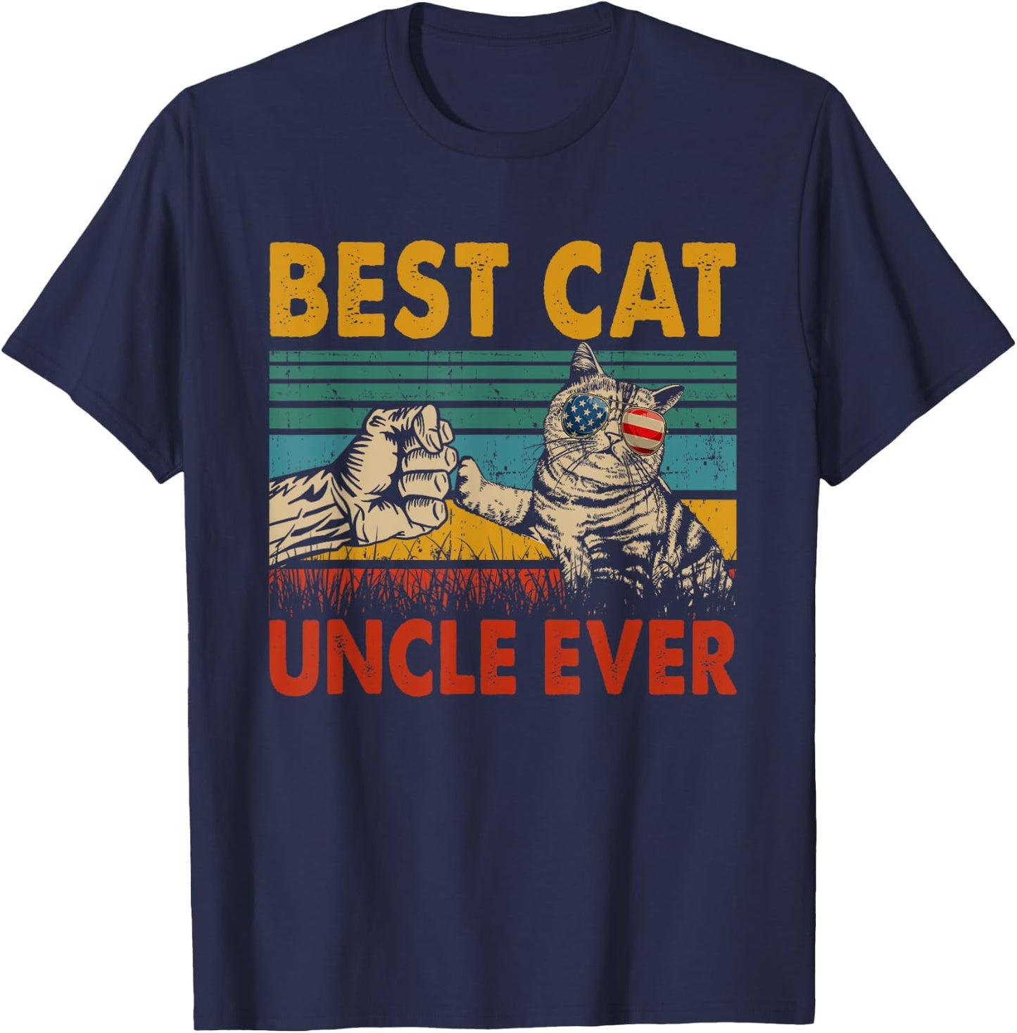 Vintage Retro Best Cat Uncle Ever Funny Dad Cat Lover Gifts Women T-Shirt - T-Shirt | Navy