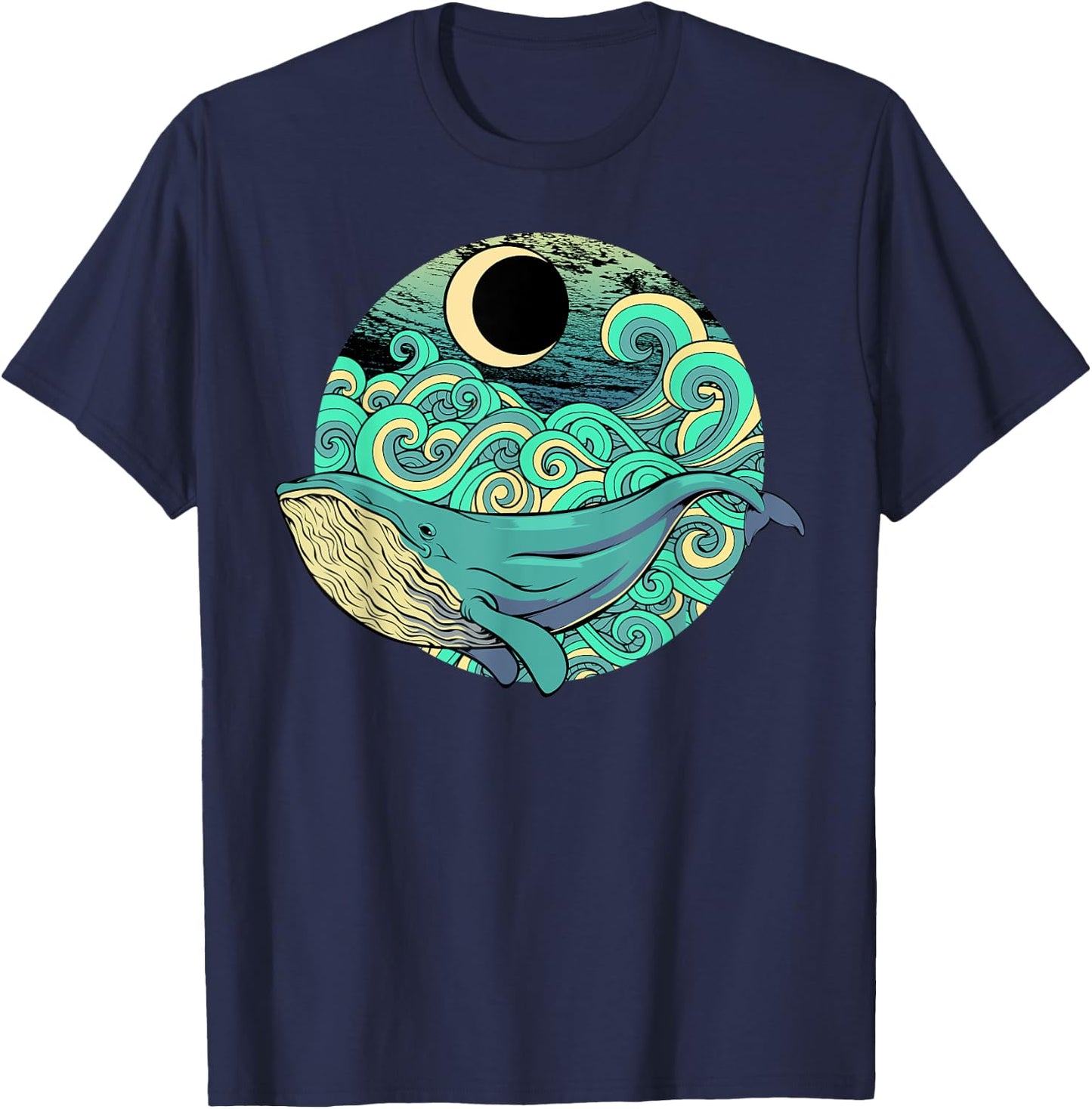 Humpback Whale Marine Life Ocean Nature Sea Blue Waves Moon T-Shirt - T-Shirt | Navy