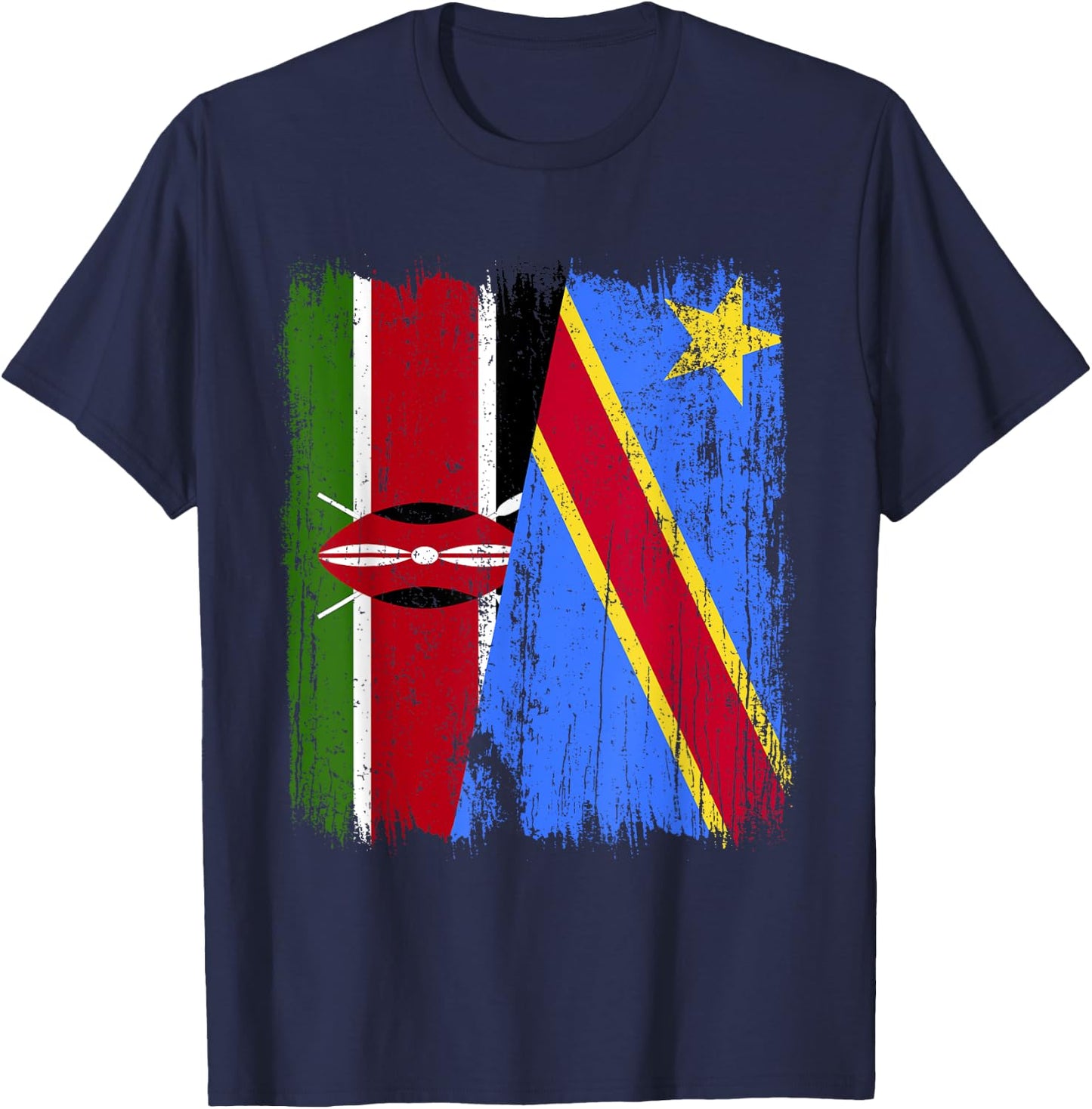 Kenya Congo Half Flag Kenyan Congolese Pride Jersey T-Shirt - T-Shirt | Navy