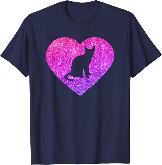 Cat Heart Gift Girls Teenagers and Women T-Shirt - T-Shirt | Navy