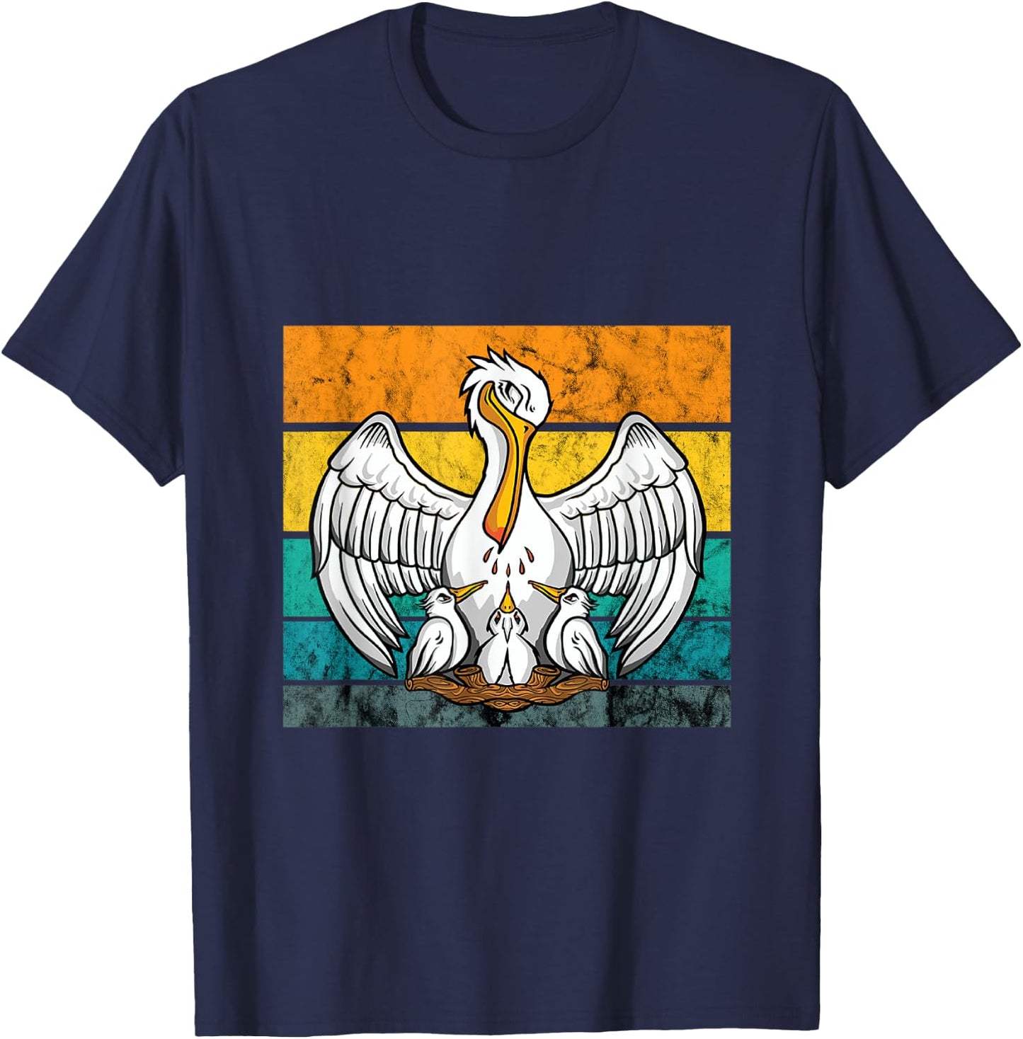 Pelican Bird Vintage Retro Pelican Chick Hatch Tropical Bird T-Shirt - T-Shirt | Navy
