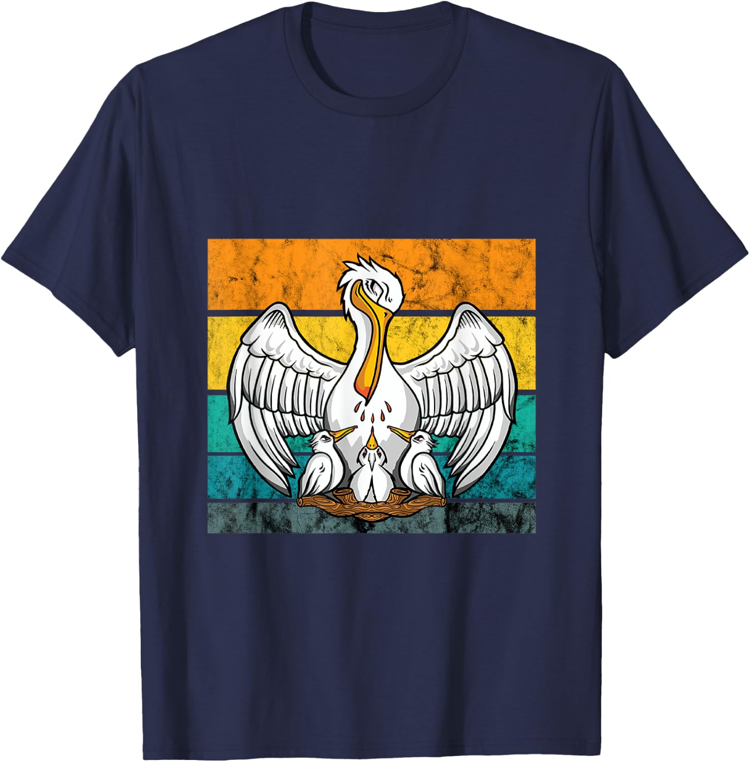 Pelican Bird Vintage Retro Pelican Chick Hatch Tropical Bird T-Shirt - T-Shirt | Navy