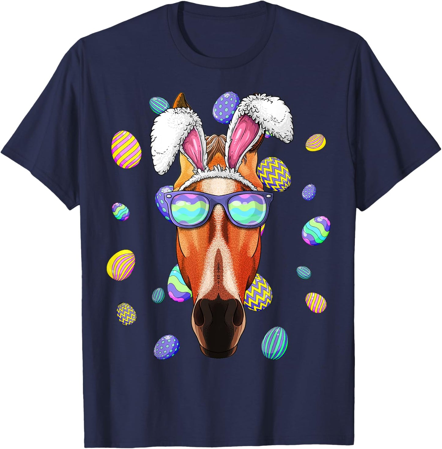 Horse Easter Bunny Ears Funny Easter Eggs Hunting T-Shirt - T-Shirt | Navy