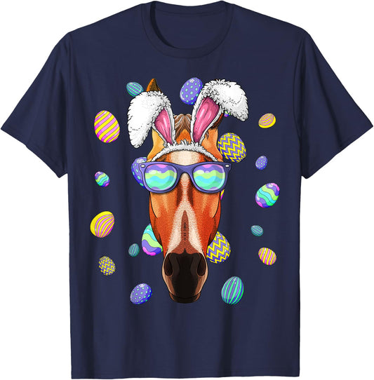 Horse Easter Bunny Ears Funny Easter Eggs Hunting T-Shirt - T-Shirt | Navy