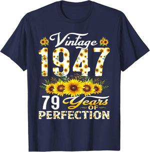 79 Year Old Vintage 1947 Sunflower 79th Birthday Women T-Shirt - T-Shirt | Navy