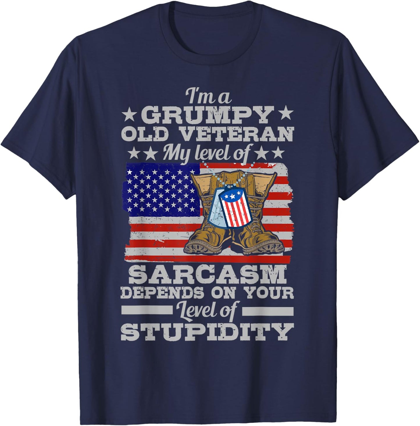 Funny American Veteran Father Grandpa My Level Of Sarcasm T-Shirt - T-Shirt | Navy