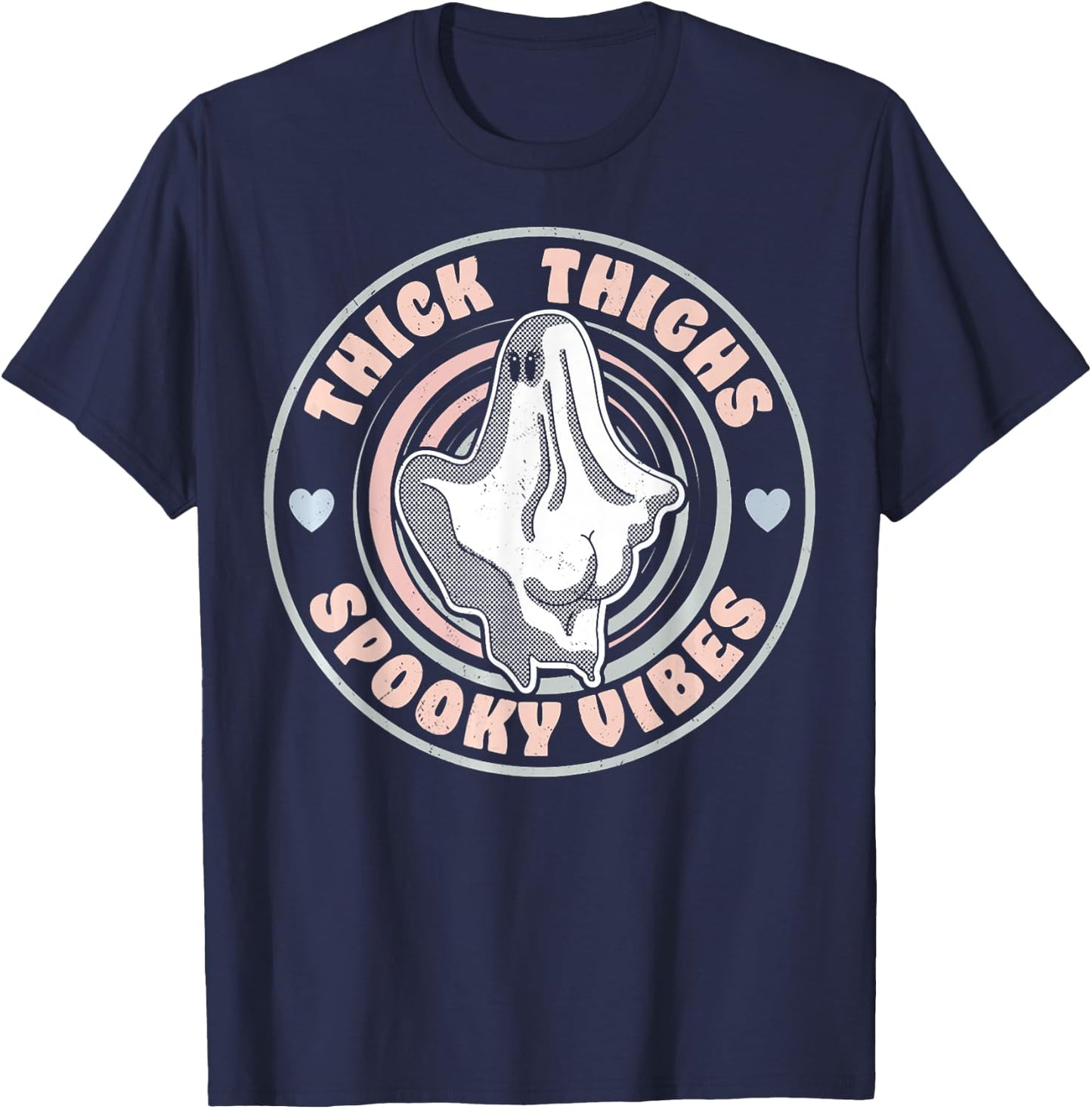 Thick Thighs Spooky Vibes Funny Halloween Ghost Pastel Goth T-Shirt - T-Shirt | Navy
