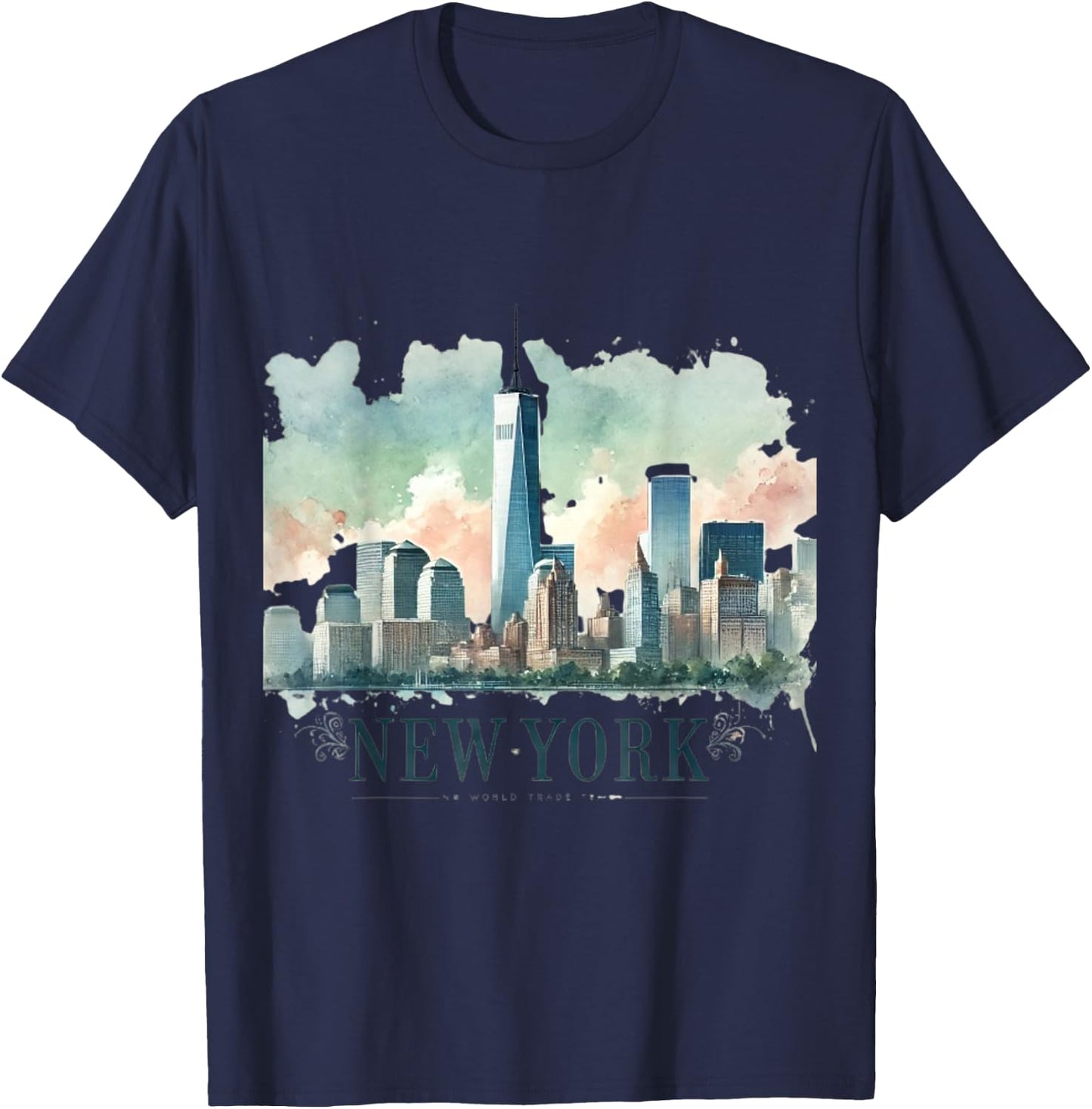 Freedom Tower New York City Watercolor Twin Towers Memorial T-Shirt - T-Shirt | Navy