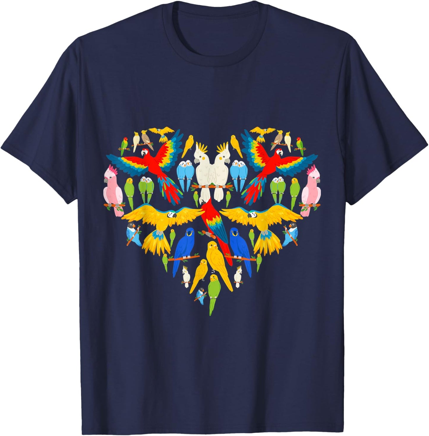 Parrot Animal Heart Shape Cute Parrot Poses Heart Parrots T-Shirt - T-Shirt | Navy
