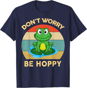Don't Worry Be Hoppy Herpetology Kids Men Women Cute Frog T-Shirt - T-Shirt | Navy
