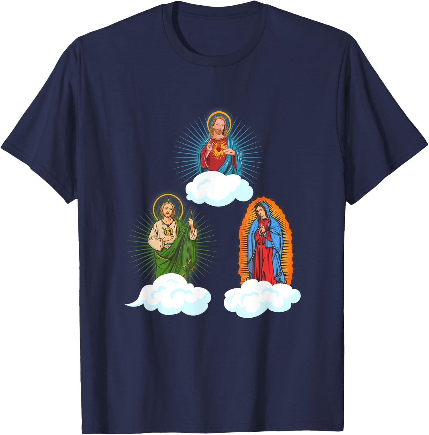Jesus. Virgen María y San Judas Tadeo In Clouds T-Shirt - T-Shirt | Navy