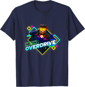 Roblox Black Neon Overdrive Classic Fit - Adult Short Sleeve Cotton and Polyester T-Shirt - T-Shirt | Navy