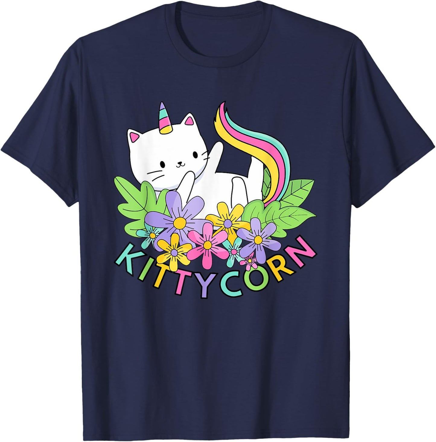 Rainbow Unicorn Cat Kittycorn T-Shirt - T-Shirt | Navy