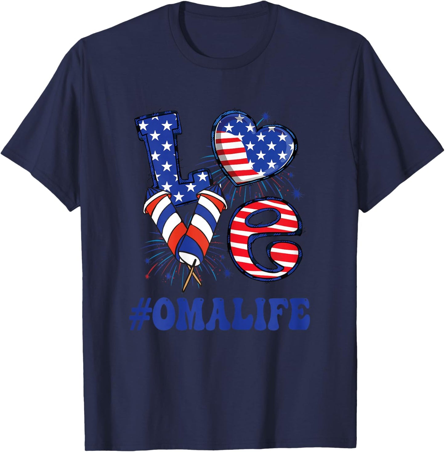 OMA Life Love USA Flag Grandma 4th of July Family Matching T-Shirt - T-Shirt | Navy