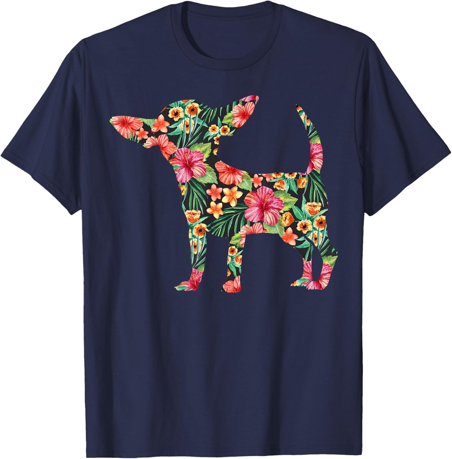 Chihuahua Flower Funny Dog Silhouette Floral Gifts Women Men T-Shirt - T-Shirt | Navy
