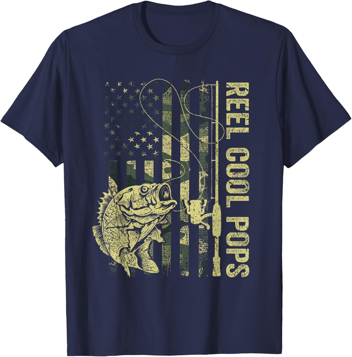 Reel Cool Pops Camouflage American Flag Fathers Day T-Shirt - T-Shirt | Navy