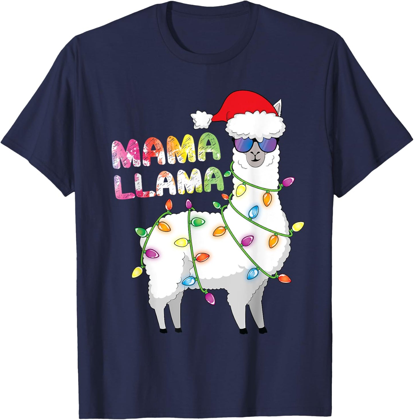 Mama Llama Women Funny Matching Christmas Llama T-Shirt - T-Shirt | Navy