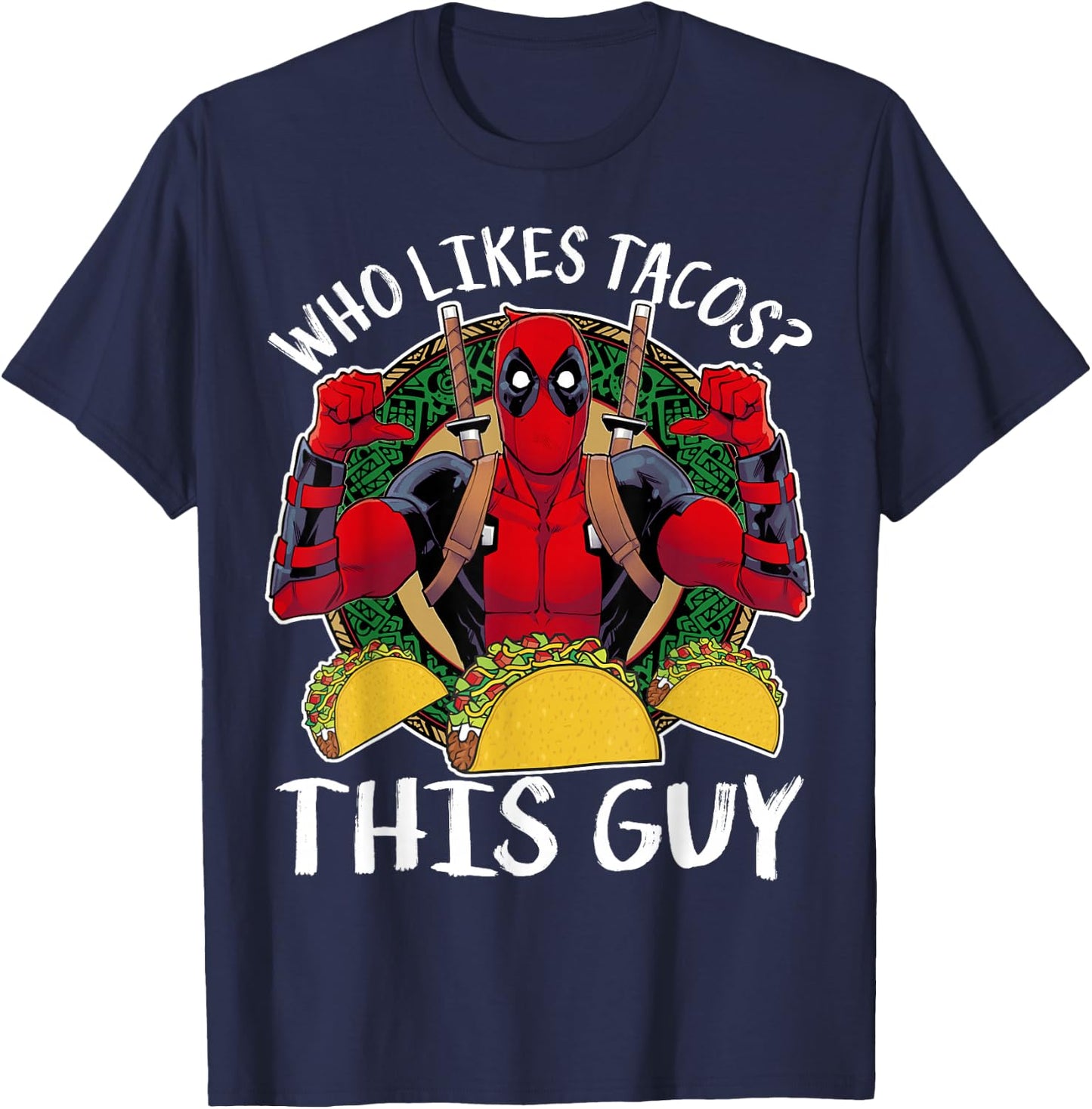 Marvel Deadpool Who Likes Tacos? This Guy Thumbs T-Shirt - T-Shirt | Navy