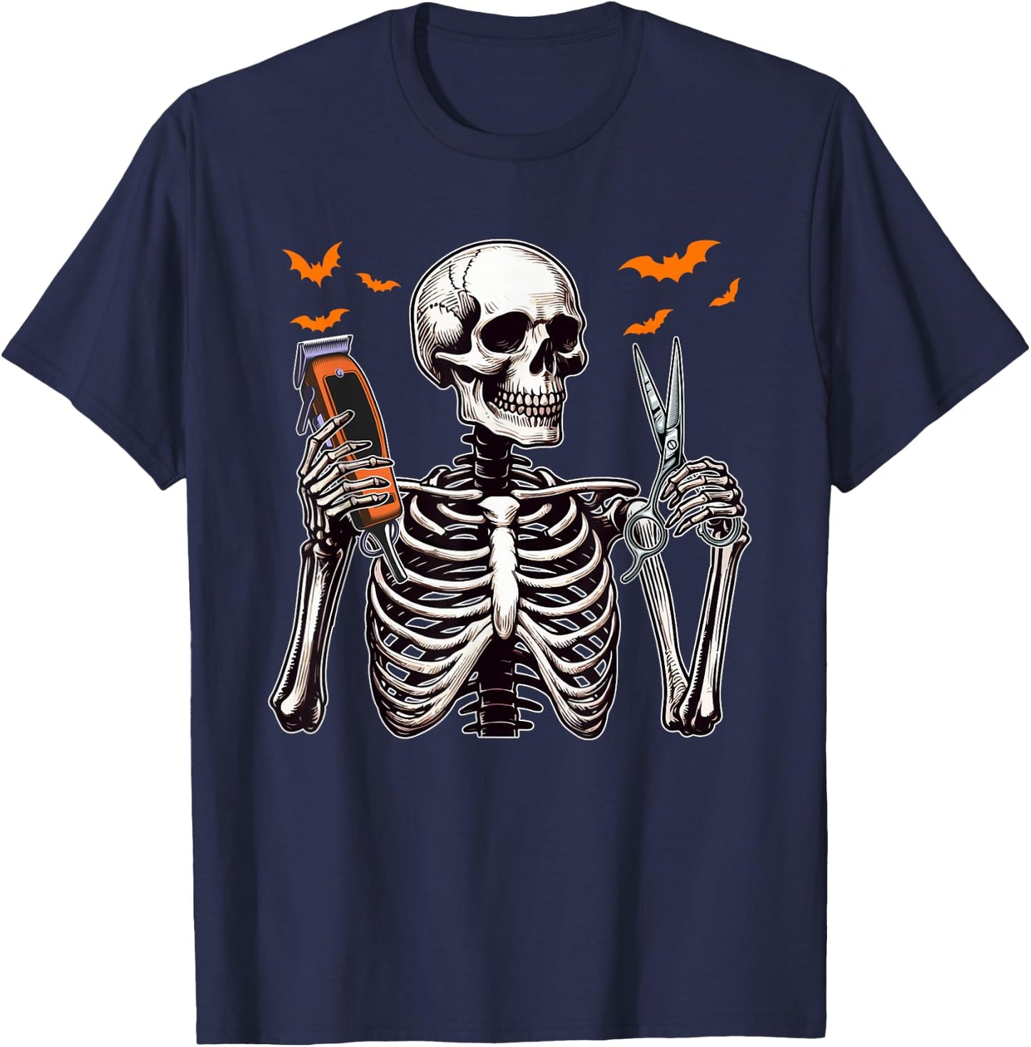 Barber Job Horror Skeleton Halloween Team Costume Parties T-Shirt - T-Shirt | Navy