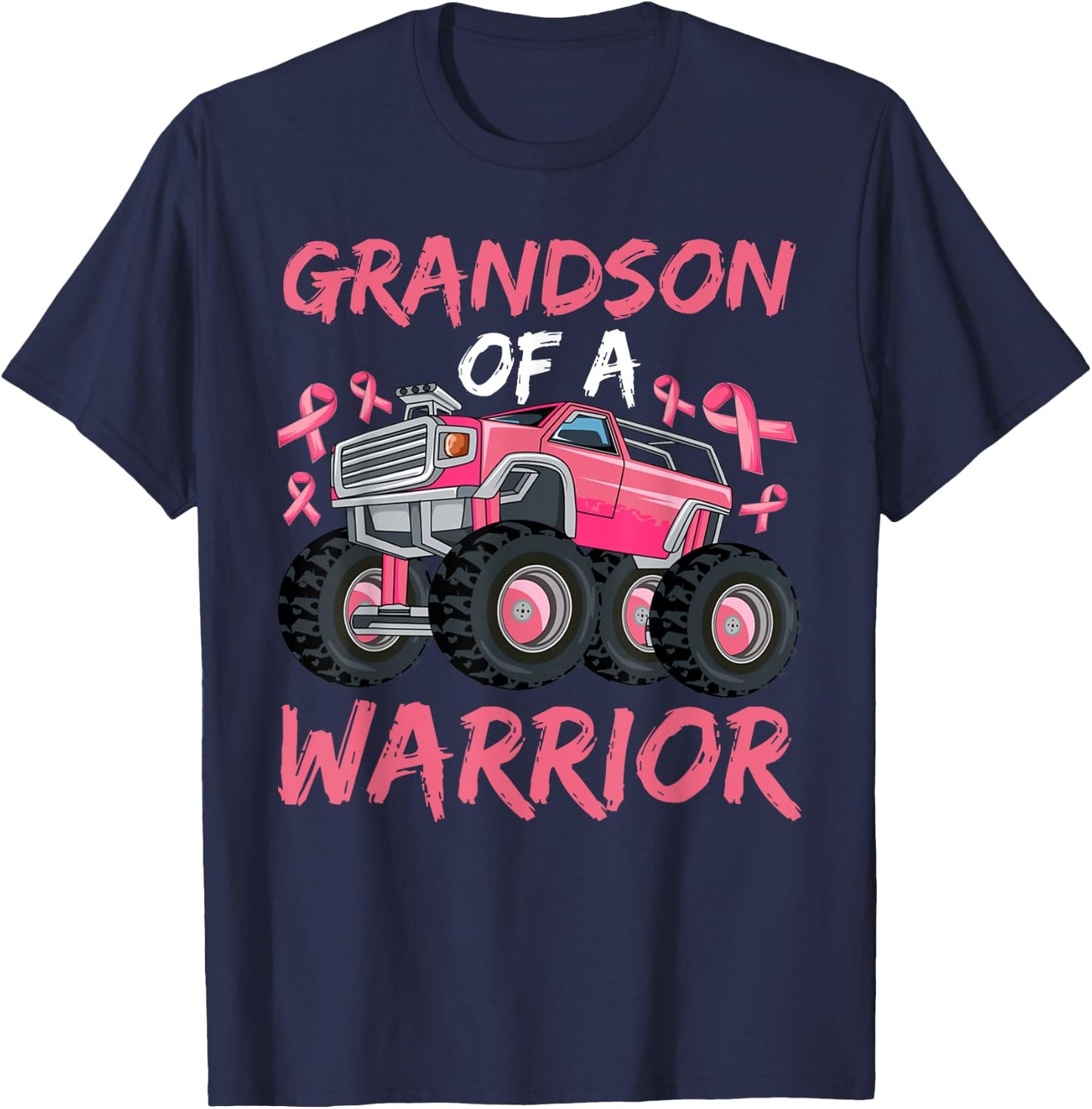 Truck Grandson Of A Warrior Breast Cancer Pink Ribbon T-Shirt - T-Shirt | Navy