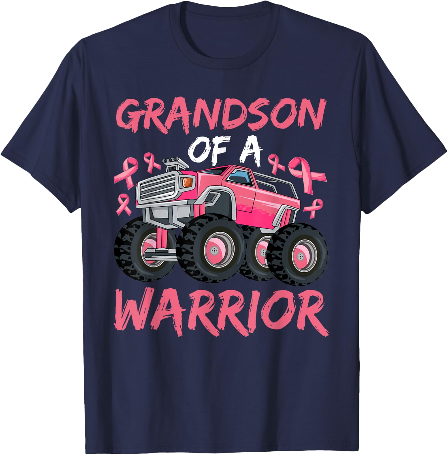 Truck Grandson Of A Warrior Breast Cancer Pink Ribbon T-Shirt - T-Shirt | Navy