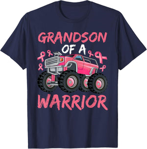 Truck Grandson Of A Warrior Breast Cancer Pink Ribbon T-Shirt - T-Shirt | Navy