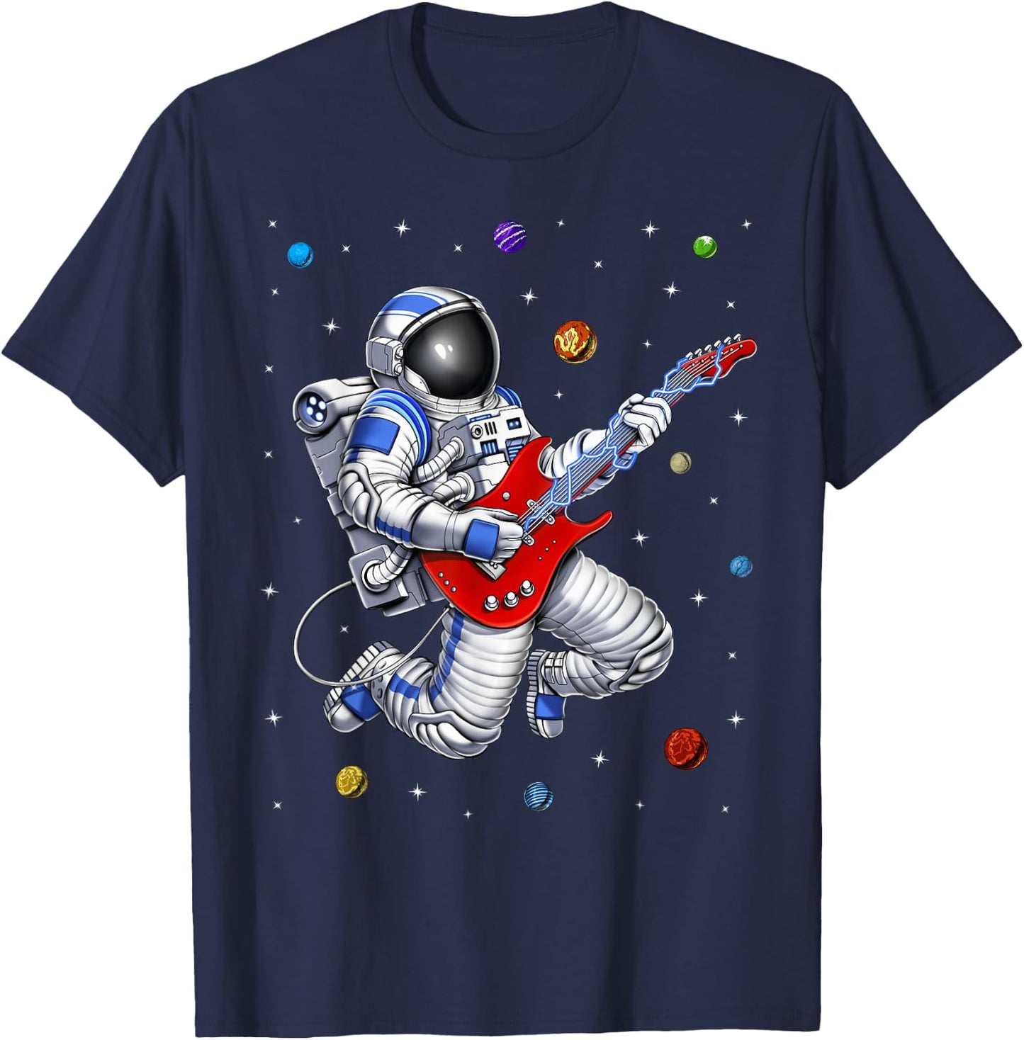 Space Astronaut Playing Electric Guitar Musician Guitarist T-Shirt - T-Shirt | Navy