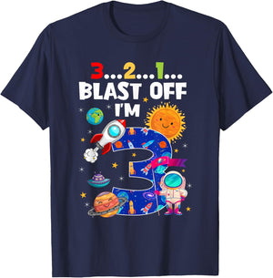 Blast Off I'm 3 Years Old 3rd Birthday Spaceship Astronaut T-Shirt - T-Shirt | Navy