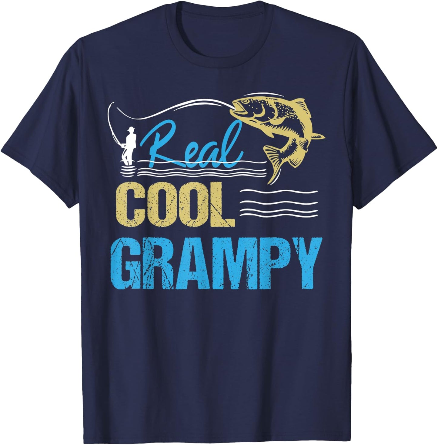 Vintage Reel Cool Grampy Fishing Daddy Grandpa Fathers Day T-Shirt - T-Shirt | Navy