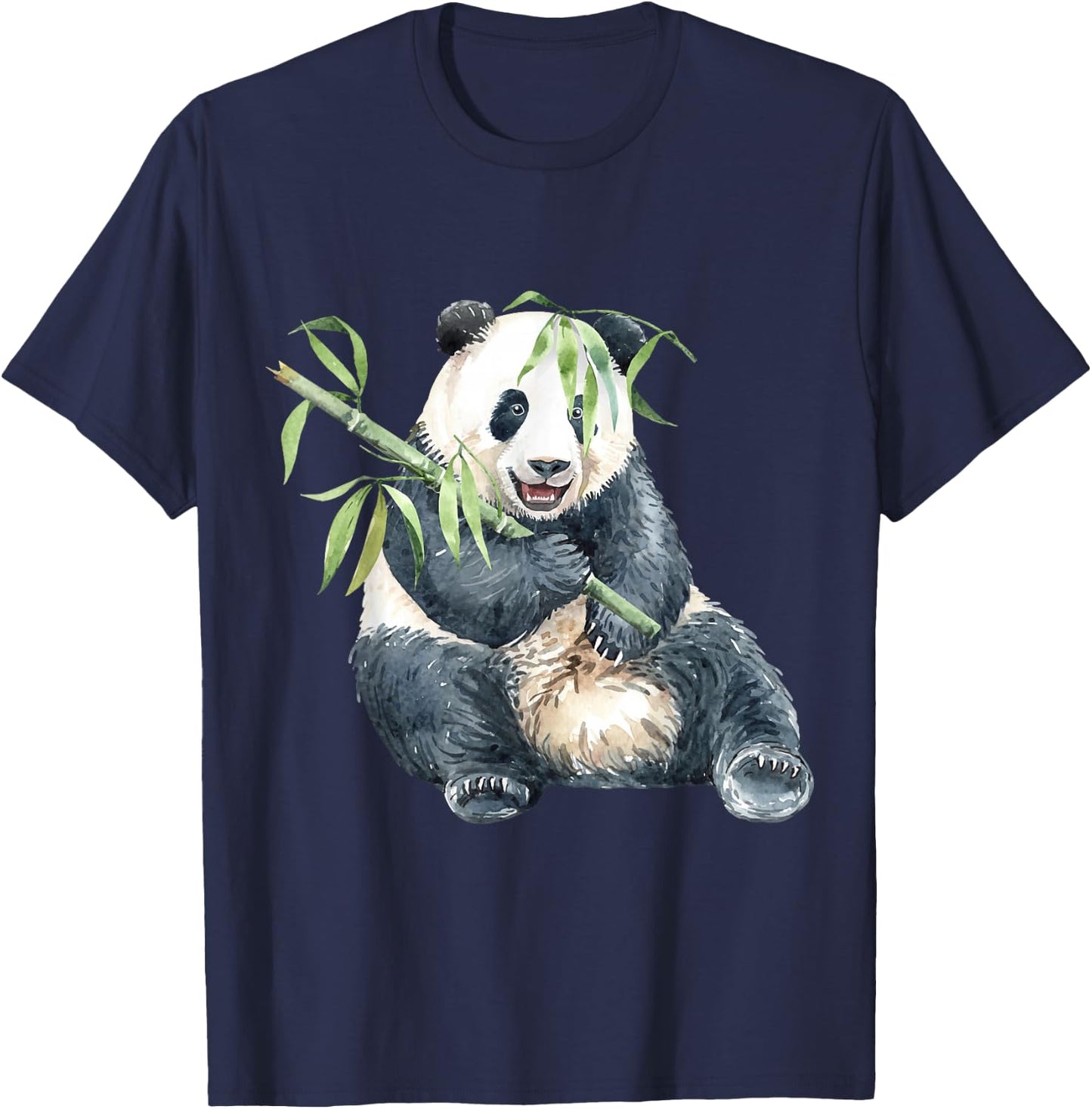 Panda Eating Bambus Watercolor T-Shirt - T-Shirt | Navy