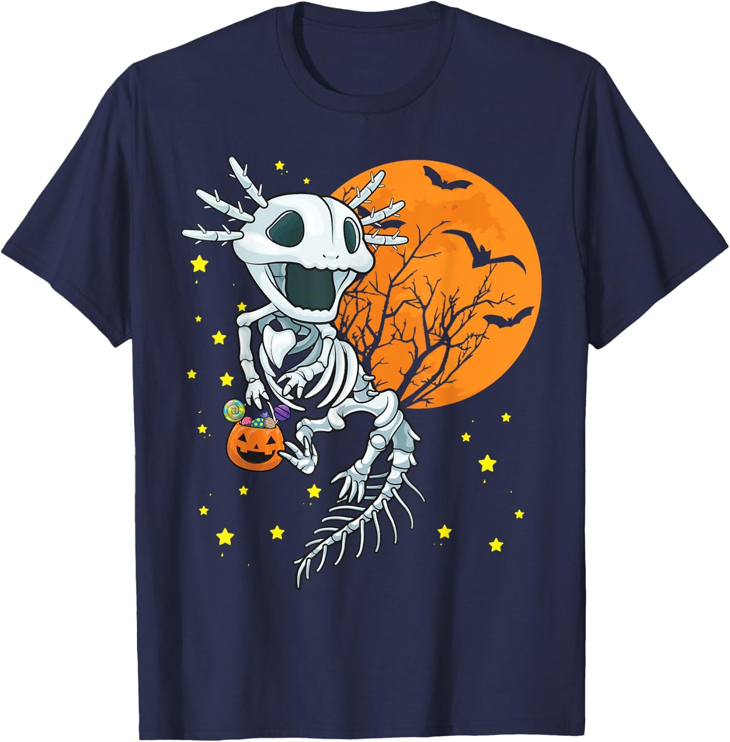 Axolotl Shirt - Axolotl Halloween Costume Skeleton Pumpkin T-Shirt - T-Shirt | Navy