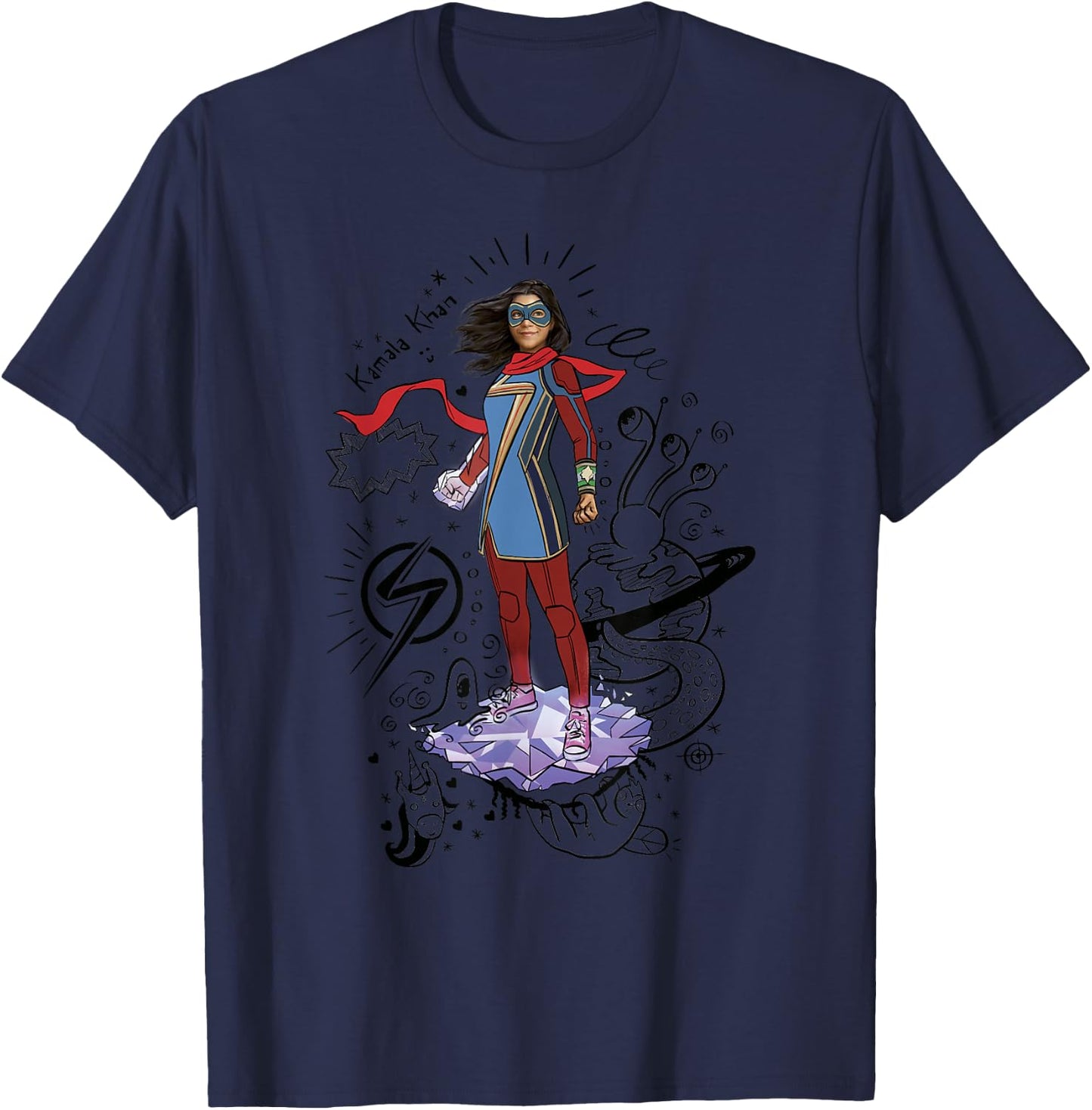 Marvel Ms. Marvel Hero Scribbles Poster T-Shirt - T-Shirt | Navy